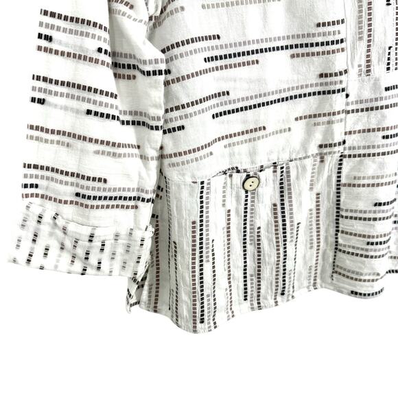 Habitat Sz XS White Brown Wearable Art to Wear Artsy Blouse Shirt Top Summer - Picture 4 of 7